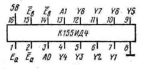Условное графическое изображение дешифраторов К155ИД4, КМ155ИД4 (74155)